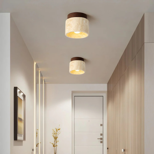 Élégante Plafonnier en Marbre et Bois - Image 1